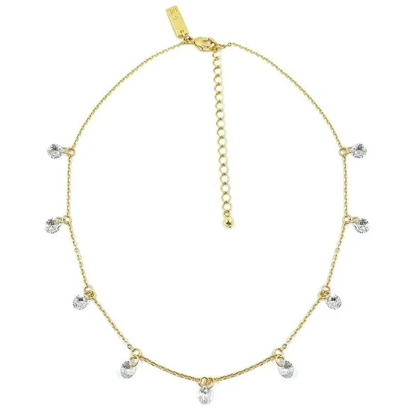 INC International Concepts Cubic Zirconia Crystal Drop Gold Plate Necklace NEW - Picture 2 of 8